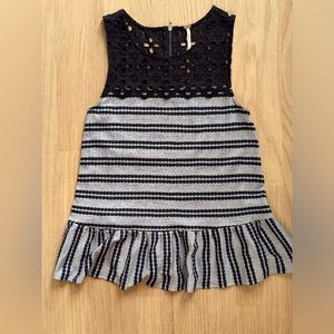 Free People Navy Blue Eyelet Dot Tank Blouse Knit Tunic Top XS